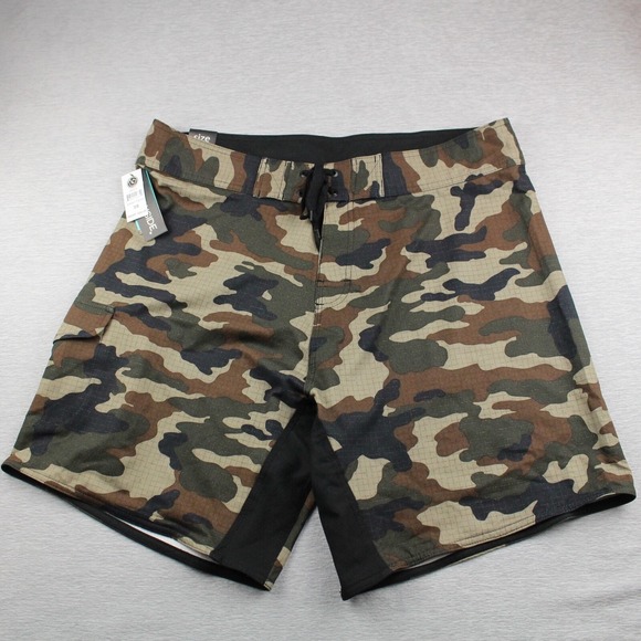 burnside Other - Burnside Board Shorts Mens 38 Green Camouflage Dobby 8.5" Polyester Stretch NEW